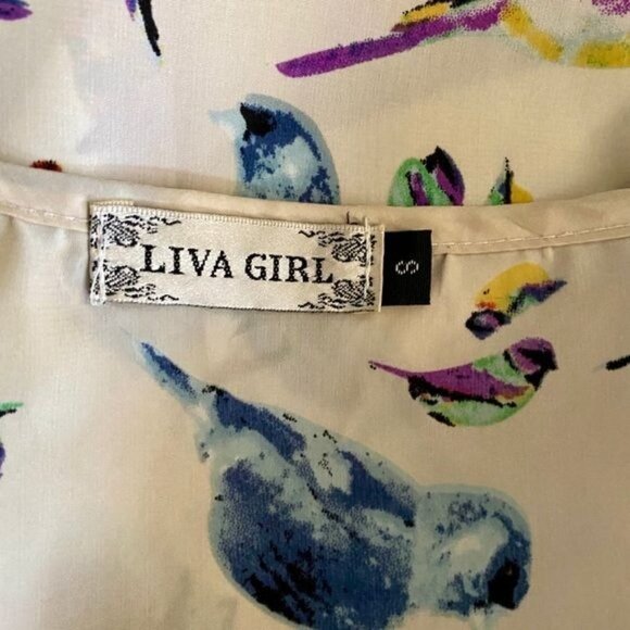 Liva Girl Short Sleeve Top with Colorful Birds Size Small - Picture 6 of 6